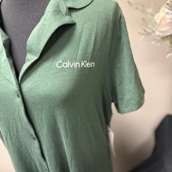 NWT Calvin Klein Soft Button-Front Sleep Shirt Dress - Green, Size S - Picture 2 of 8